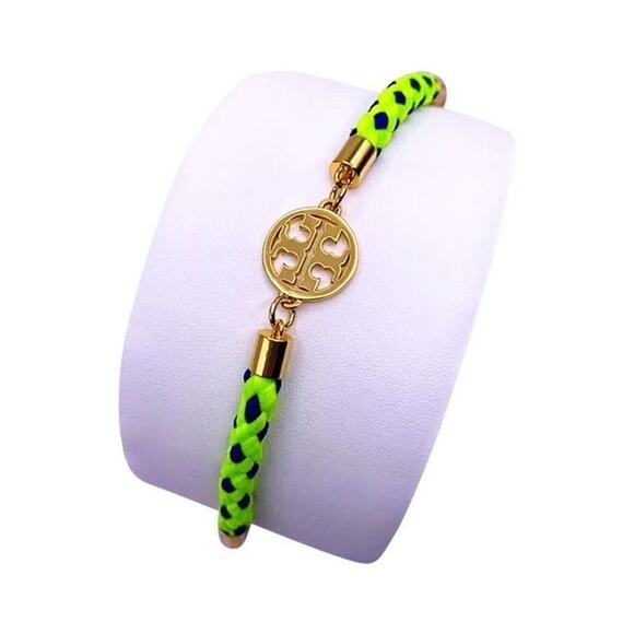 New Tory Burch Gold Logo, Green & Blue Rope Bracelet - Picture 2 of 10